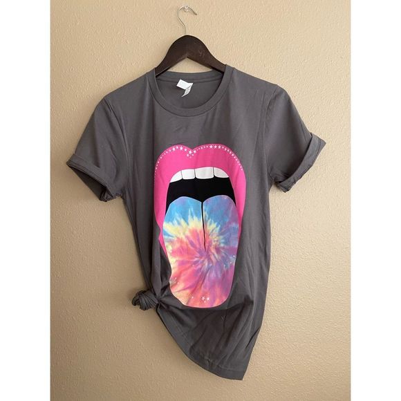 Charcoal tie dye graphic lips tee - Picture 2 of 6